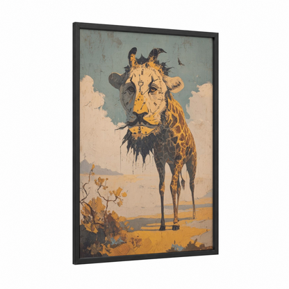 Desert Chimera framed art print — black wood frame — gold and blue palette