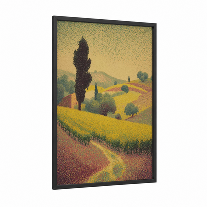 Tuscan Vineyards framed art print — black wood frame — gold and russet palette