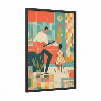 Musical Father framed father's day print — black wood frame — orange and teal palette