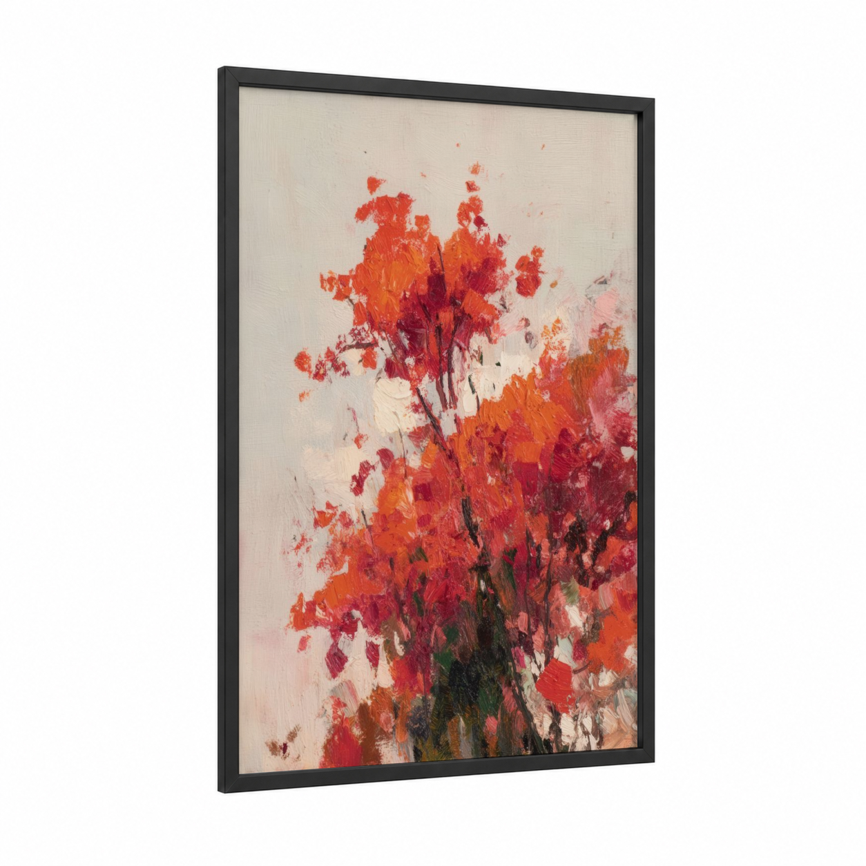 Crimson Sea Anemone framed art print — black wood frame — red and orange palette
