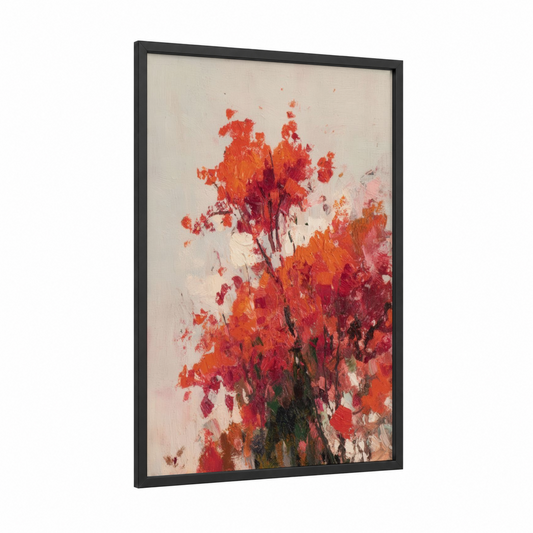 Crimson Sea Anemone framed art print — black wood frame — red and orange palette