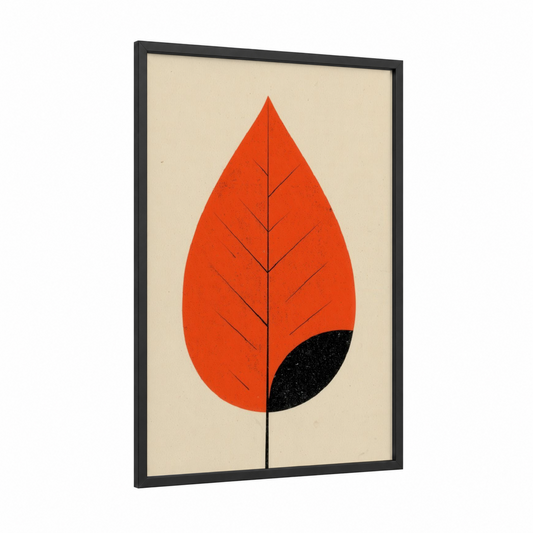 Autumn Leaf Study framed thanksgiving print — black wood frame — red and black and white palette