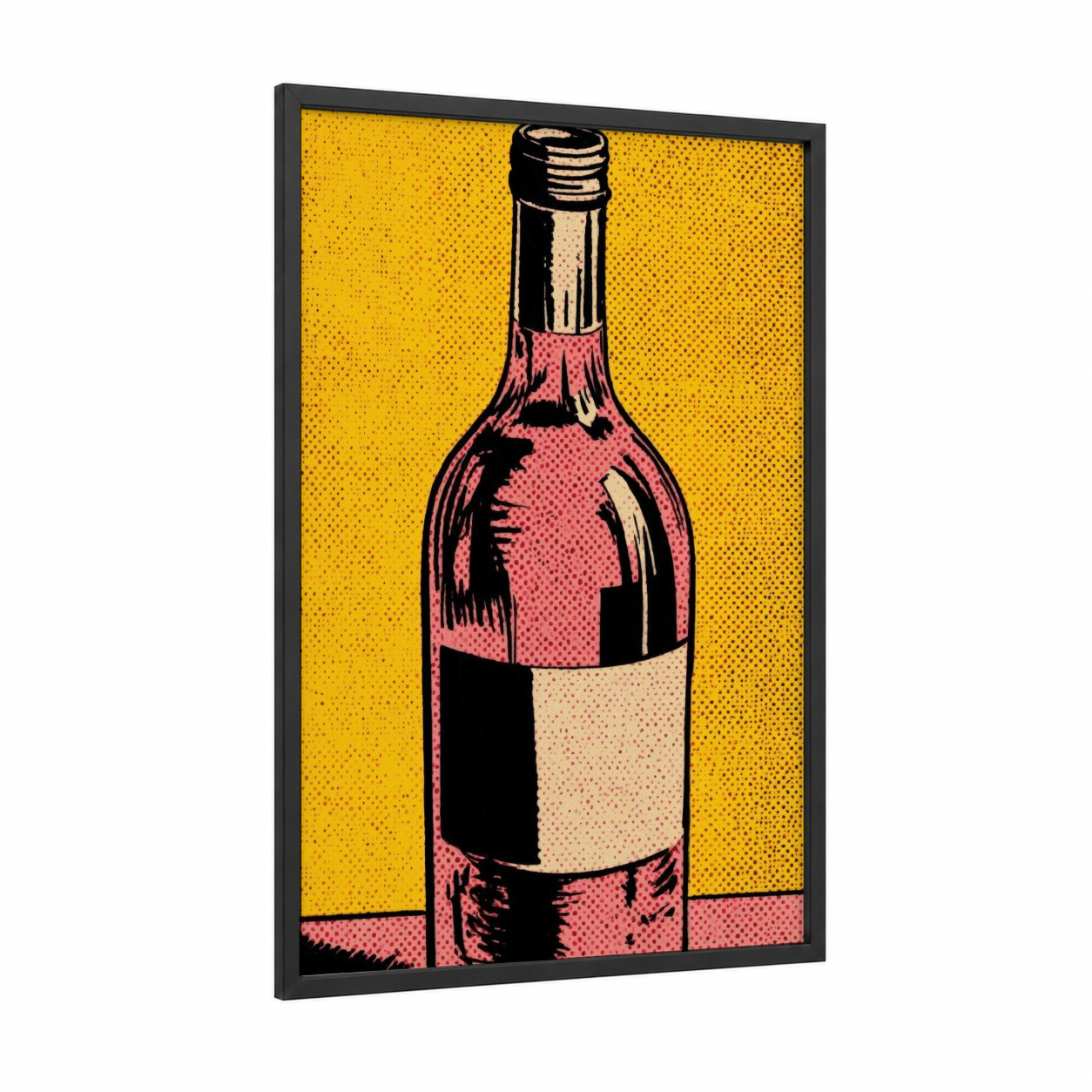 Rose Wine Pop framed art print — black wood frame — yellow gold and magenta palette
