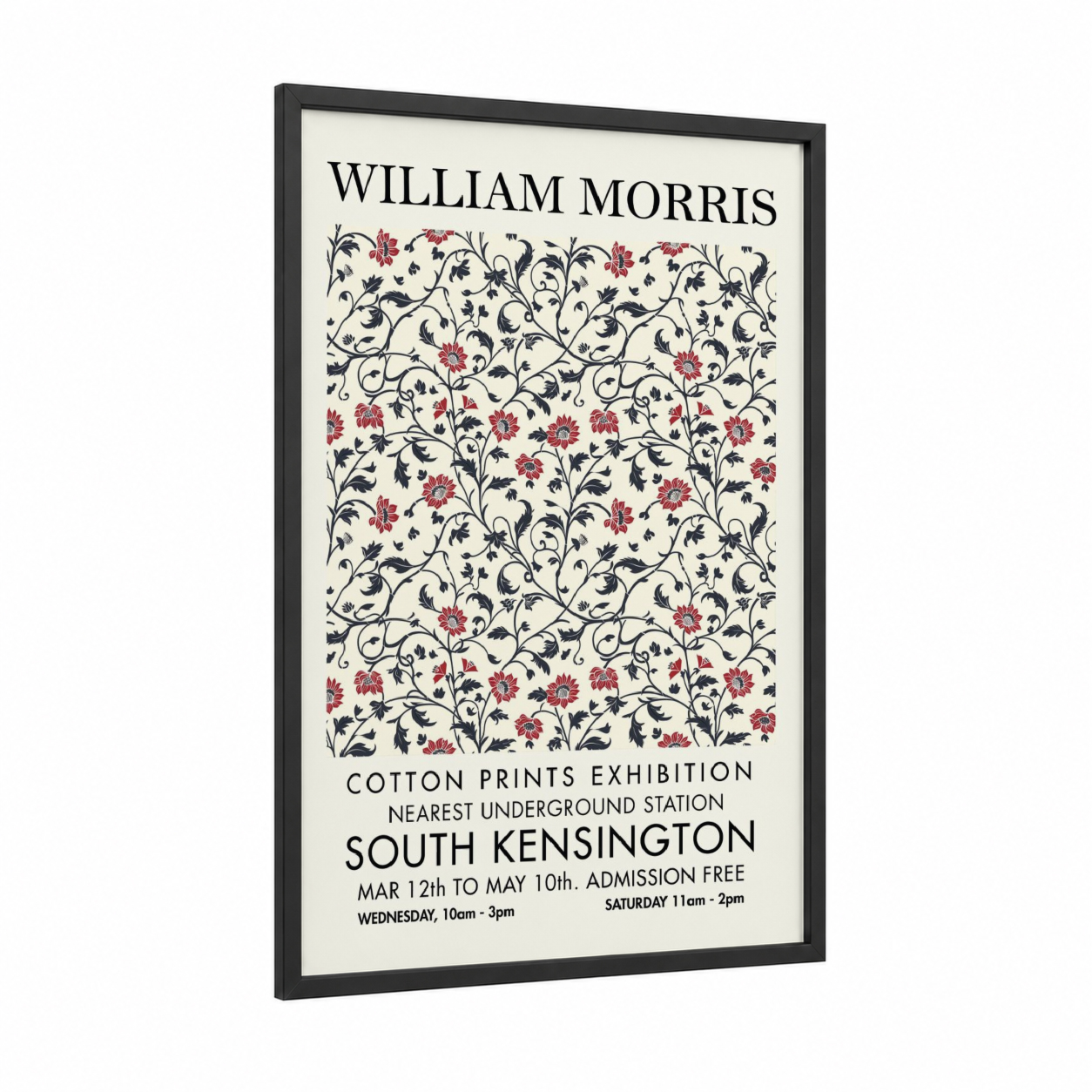 Morris Floral Tapestry framed abstract flower print — black wood frame — cream and maroon palette