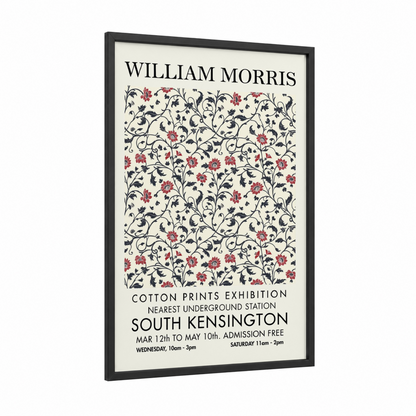 Morris Floral Tapestry framed abstract flower print — black wood frame — cream and maroon palette