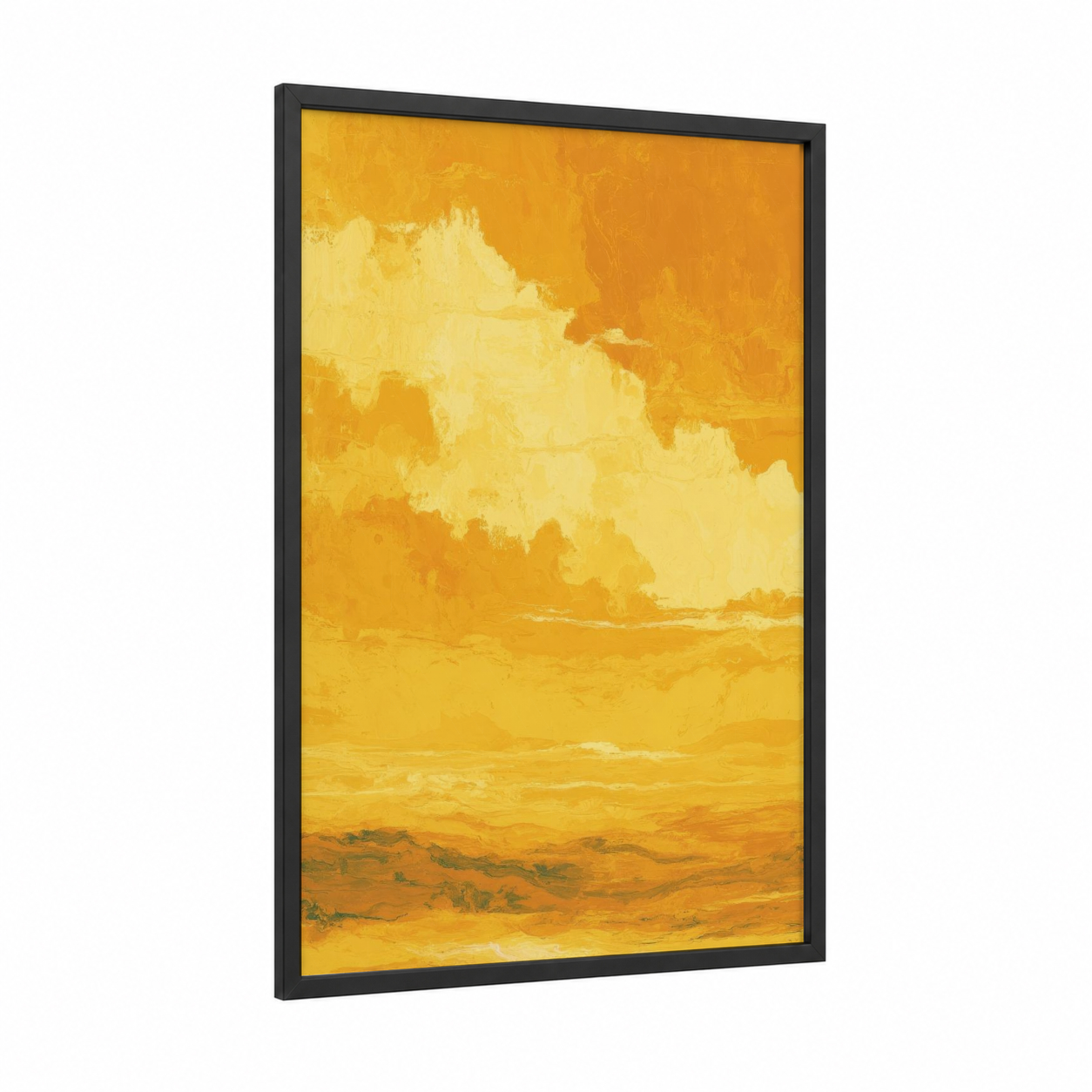 Golden Sunset Sky framed solar system print — black wood frame — yellow and gold palette