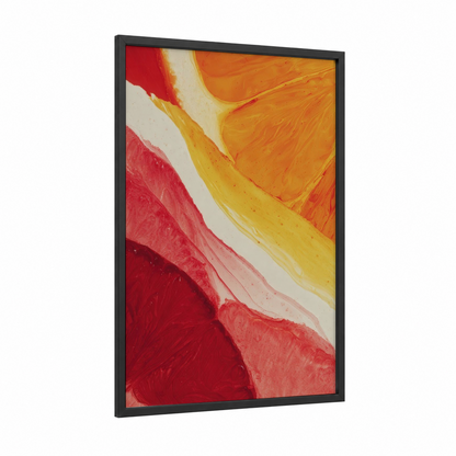 Sunrise Breakfast framed art print — black wood frame — red and gold palette