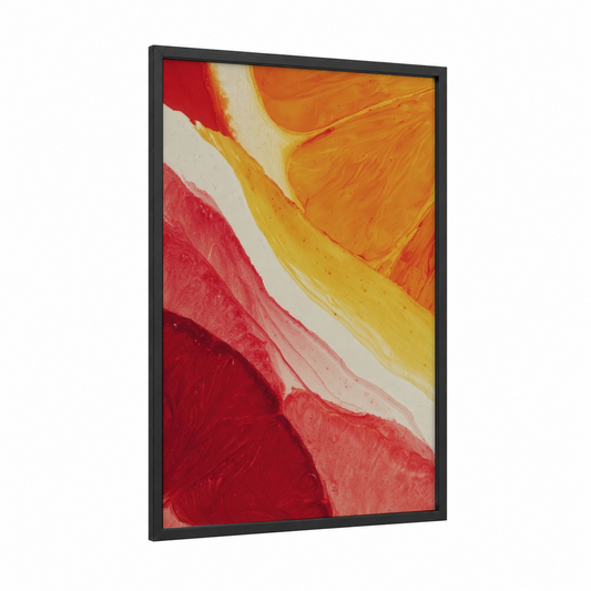Sunrise Breakfast framed art print — black wood frame — red and gold palette