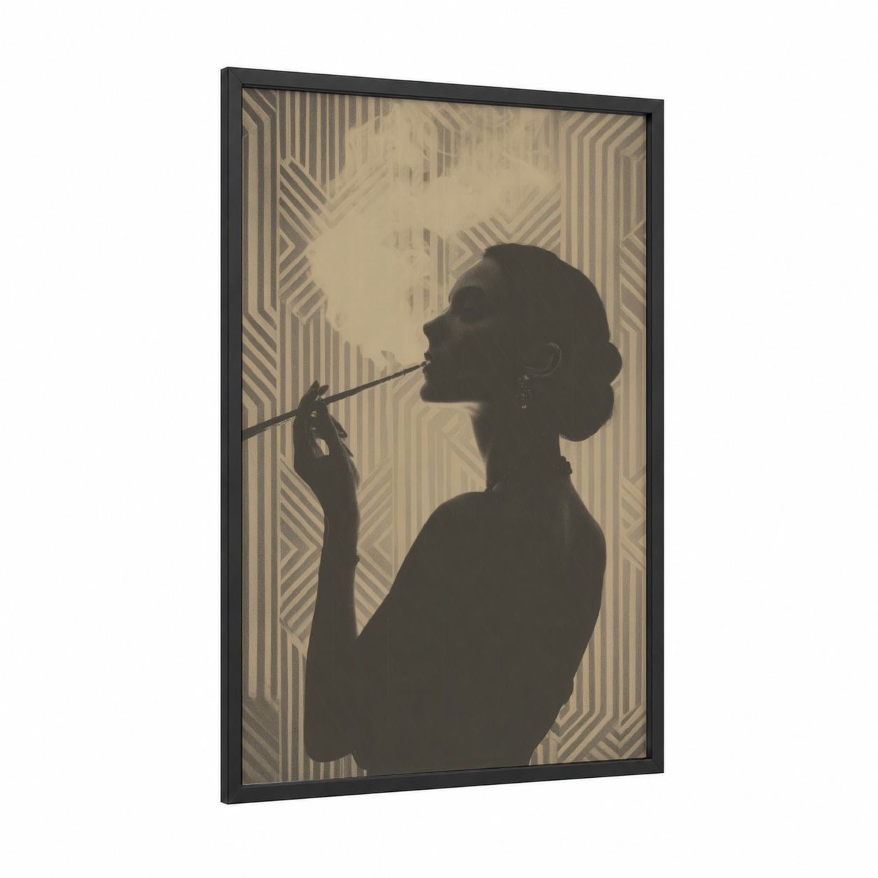 Silhouette Smoke framed art print — black wood frame — beige and black palette