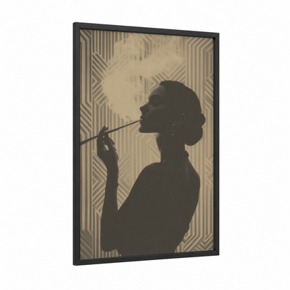 Silhouette Smoke framed art print — black wood frame — beige and black palette
