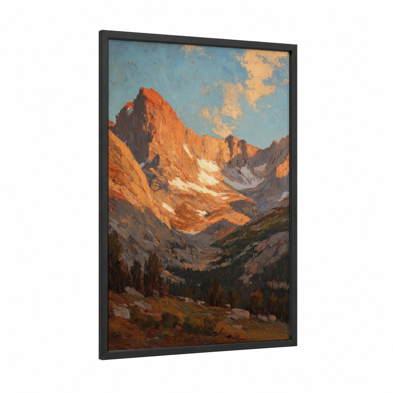 Alpine Glow Sierra framed sierra nevada print — black wood frame — russet and blue palette