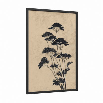 Botanical Herbs framed art print — black wood frame — cream and black palette