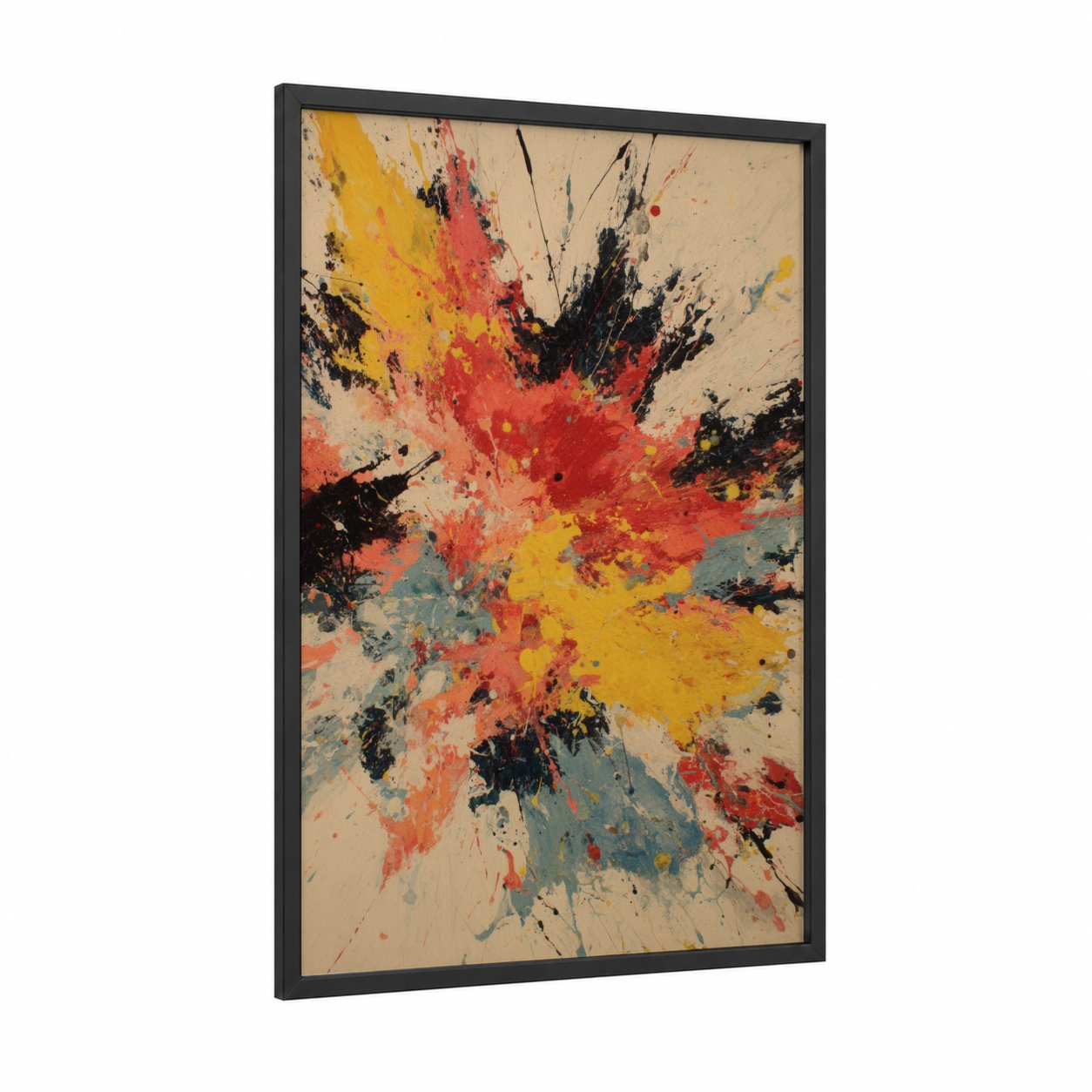 Crimson Urchin Burst framed sea urchin print — black wood frame — red and yellow gold palette