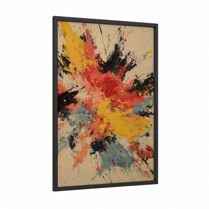 Crimson Urchin Burst framed sea urchin print — black wood frame — red and yellow gold palette
