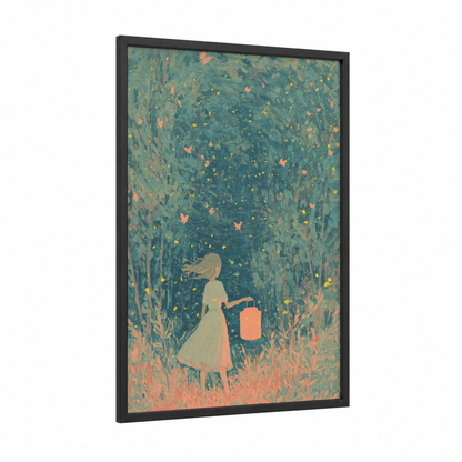 Magical Garden Girl framed art for girl print — black wood frame — teal and peach palette