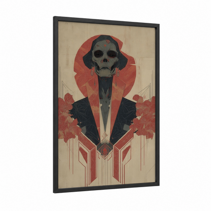 Crimson Zombie framed art print — black wood frame — red and black and white palette