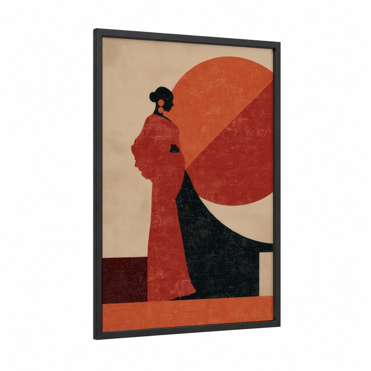 Crimson Flamenco framed art print — black wood frame — red and black and white palette