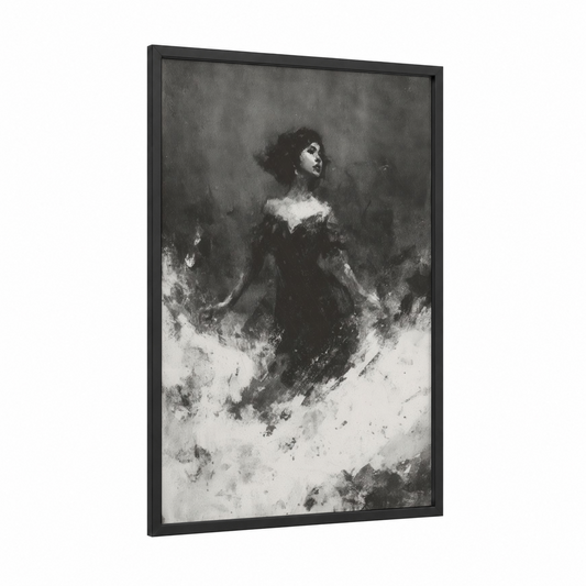 Ethereal Mermaid framed art print — black wood frame — black and white and gray palette