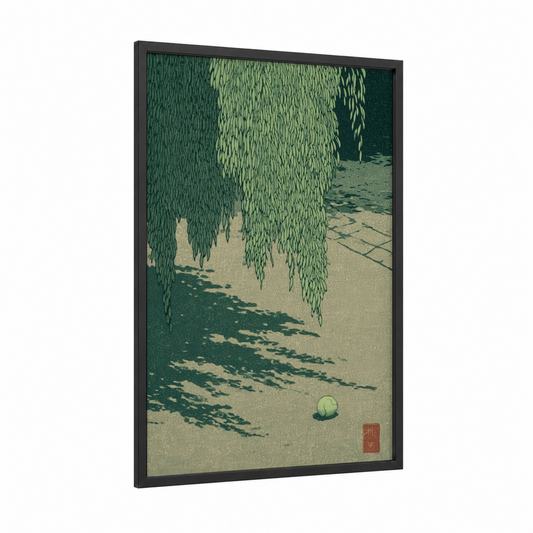 Willow Court framed tennis print — black wood frame — green and beige palette