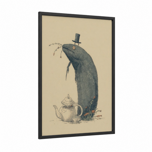 Gentleman Eel framed eels print — black wood frame — beige and gray palette