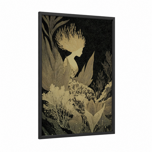 Ethereal Silhouette framed dreamscape print — black wood frame — black and cream palette