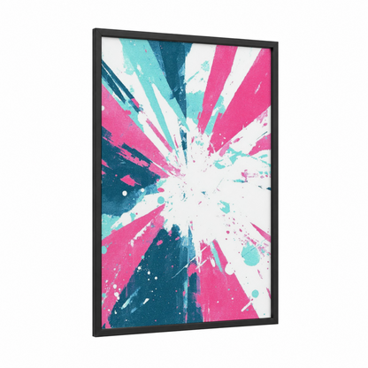 Cosmic Burst Star framed art print — black wood frame — magenta and aquamarine palette