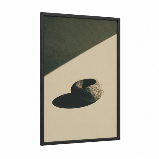 Textured Stone Curves framed natural stones print — black wood frame — cream and olive palette