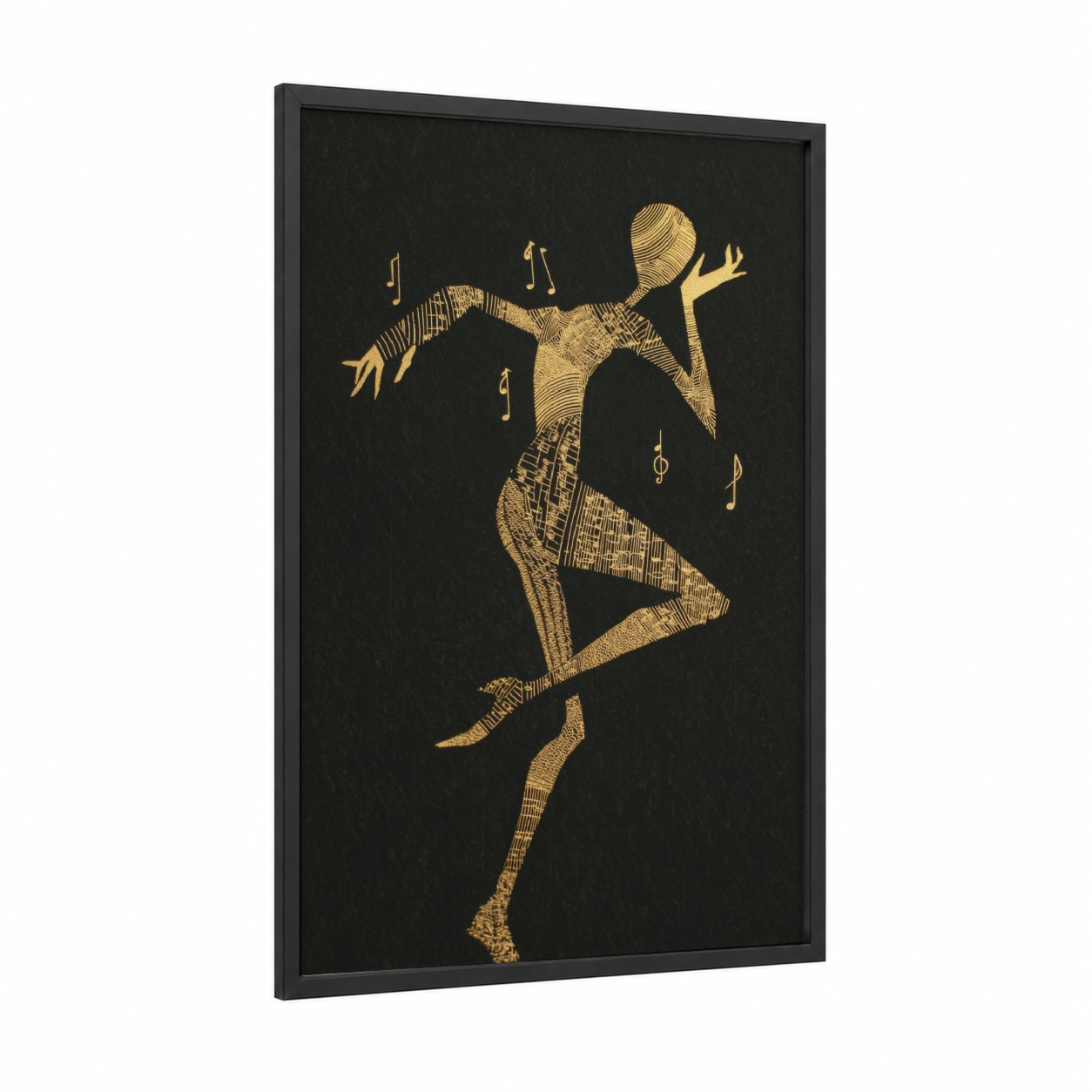 Golden Zumba Dancer framed art print — black wood frame — gold and black palette