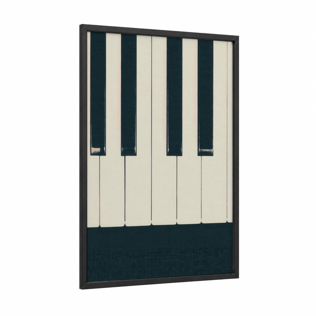 Minimalist Piano Keys framed keyboard print — black wood frame — black and white and dove gray palette