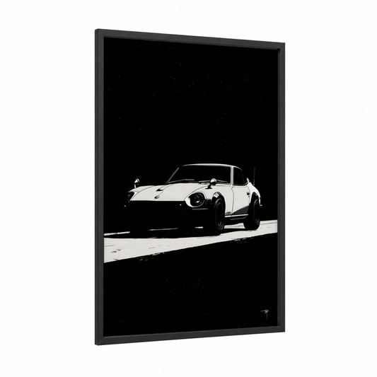 Spotlight Classic framed classic car print — black wood frame — black and white palette