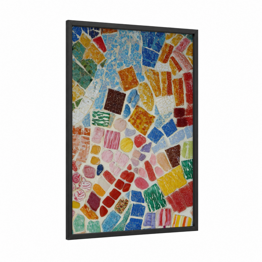 Colorful Mosaic Tiles framed fast food print — black wood frame — blue palette