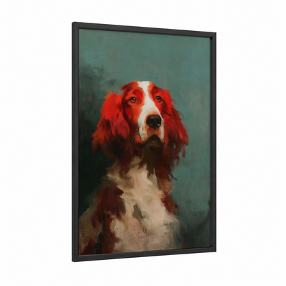 Ruby Spaniel framed art print — black wood frame — red and teal palette