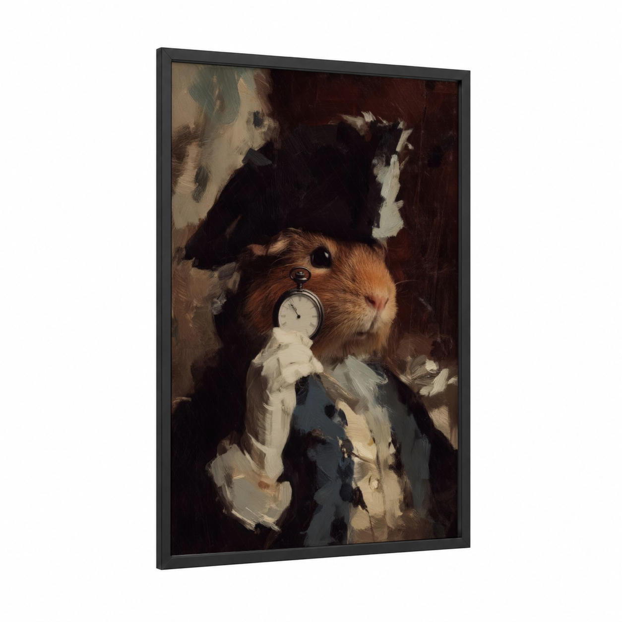 Timekeeper Guinea Pig framed art print — black wood frame — brown and cream palette