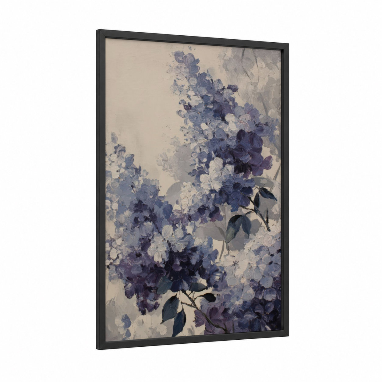 Misty Lilac framed art print — black wood frame — lavender and blue and white palette