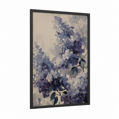 Misty Lilac framed art print — black wood frame — lavender and blue and white palette