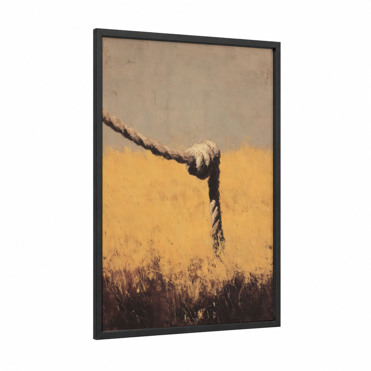 Golden Rope Knot framed rope knots print — black wood frame — gold and beige palette
