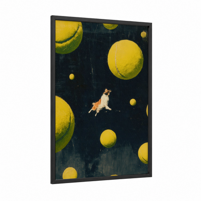 Cosmic Shepherd framed shepherd dogs and collies print — black wood frame — yellow and black palette