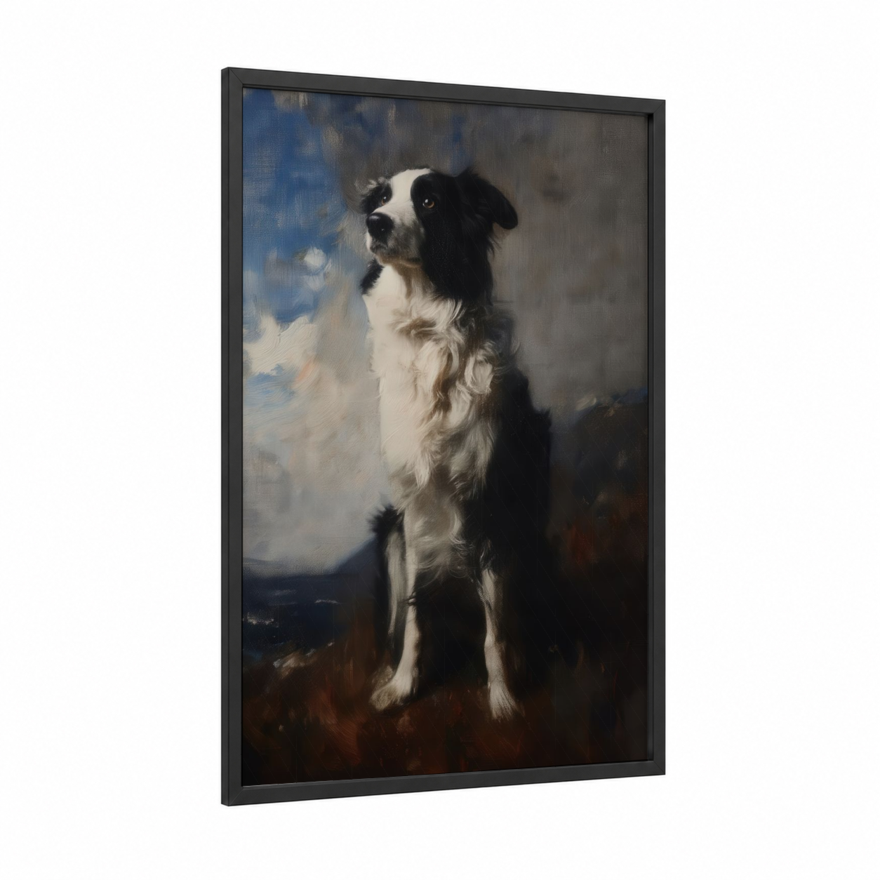Noble Shepherd Portrait framed shepherd dogs and collies print — black wood frame — black and white and gray palette