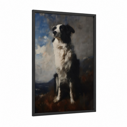 Noble Shepherd Portrait framed shepherd dogs and collies print — black wood frame — black and white and gray palette