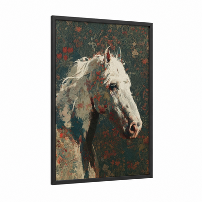 Cream Clydesdale framed clydesdale horse print — black wood frame — white palette