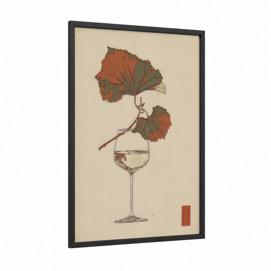 Autumn Wine Elegance framed white wine print — black wood frame — russet and cream palette