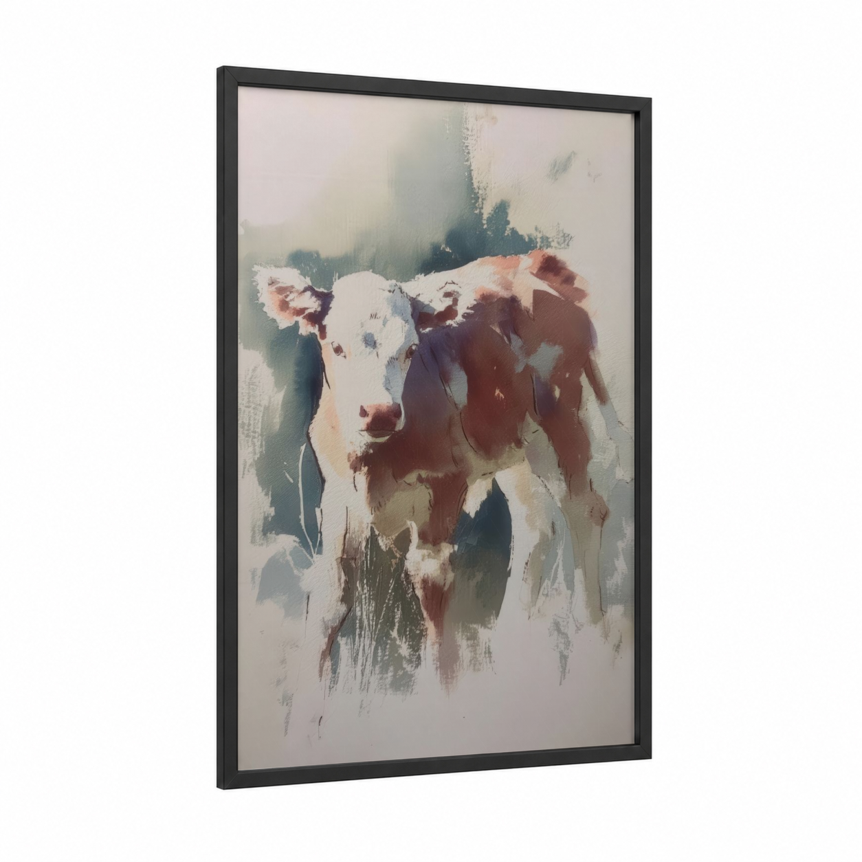 Rustic Hereford framed hereford cow print — black wood frame — russet and cream palette