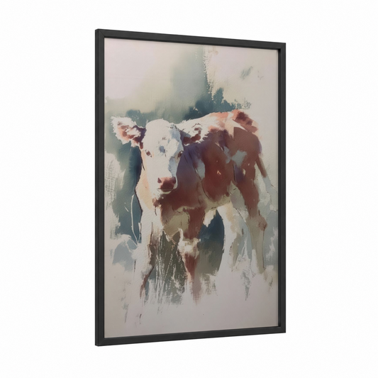 Rustic Hereford framed hereford cow print — black wood frame — russet and cream palette