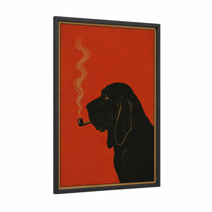 Black Dog With Pipe Wall Art framed dogs print — black wood frame — orange and black palette