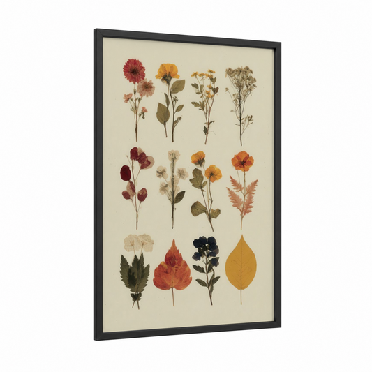 Pressed Botanicals Collection framed leaf print — black wood frame — cream and russet palette