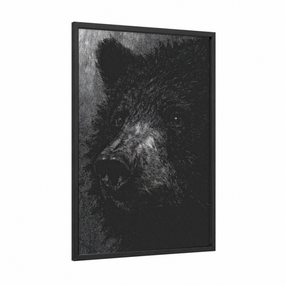 Intense Sloth Bear framed art print — black wood frame — black and white palette