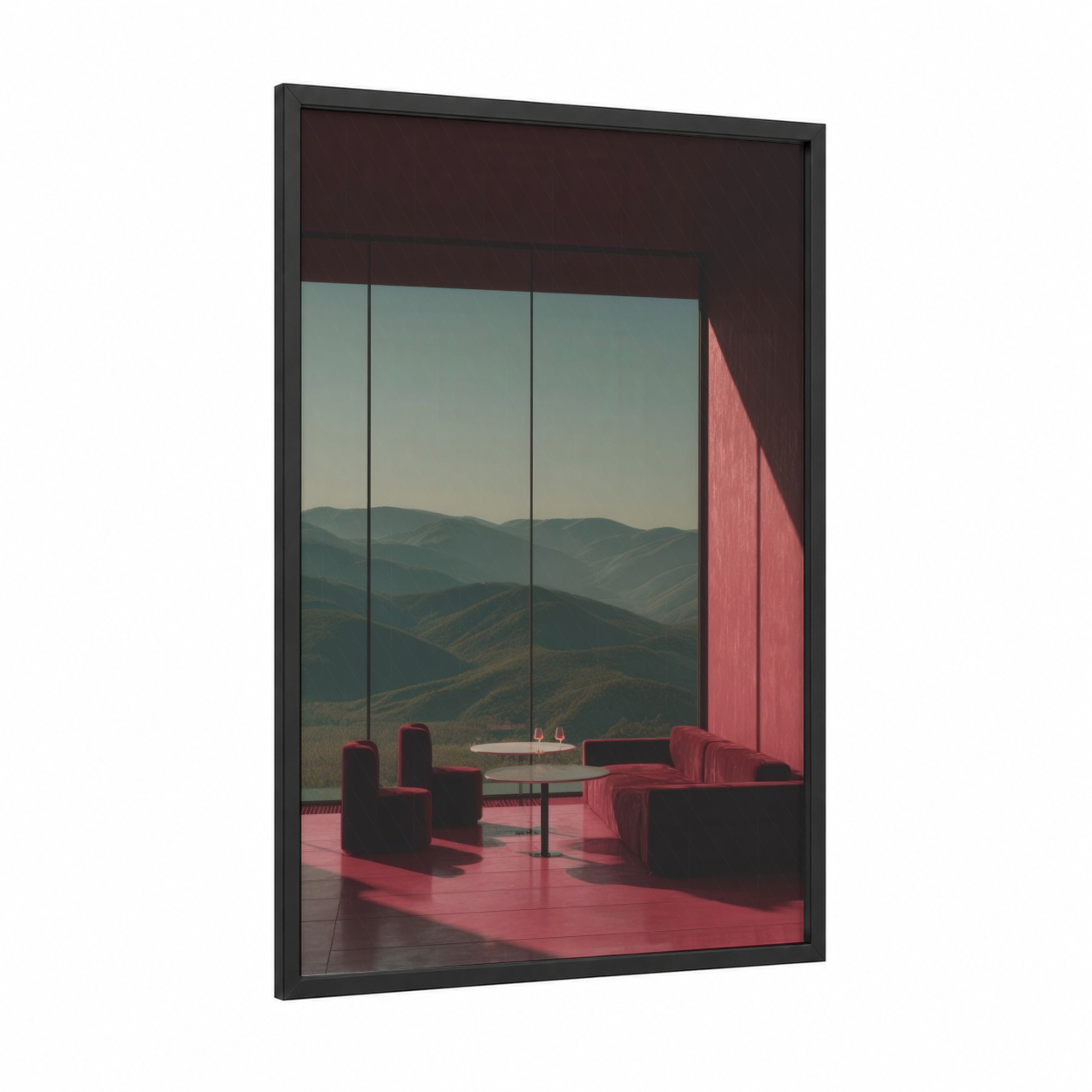 Mountain Vista Winery framed wineries and cellars print — black wood frame — maroon and sage green palette