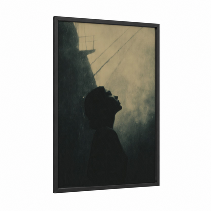 Siren's Silhouette framed art print — black wood frame — black and white and dove gray palette
