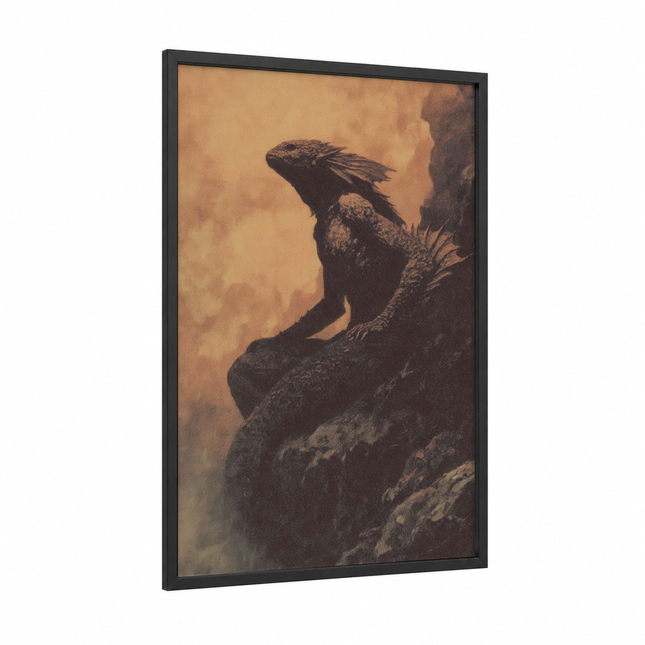 Coastal Siren framed art print — black wood frame — gold and black palette