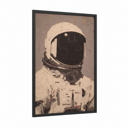 Silent Explorer framed astronaut print — black wood frame — cream and black palette